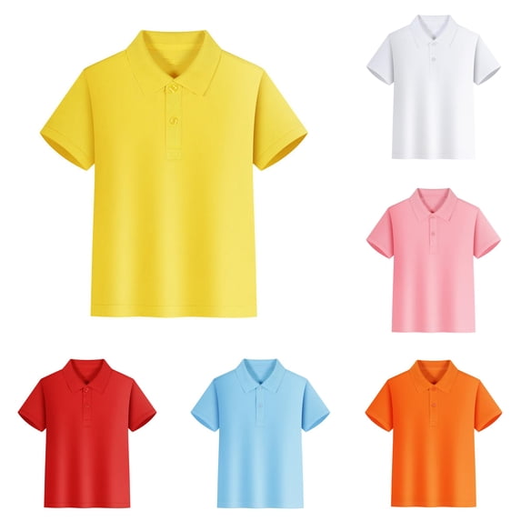 GobdXE Solid Two Button Placket Reinforced Triangle Stitch Short Sleeve Pique Polo Shirt Unisex Kids Back to School Uniform Basic Casual Pullover Tops for Boys Girls 13-14 Years,Yellow