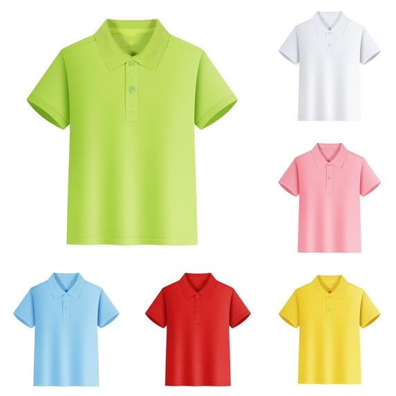 GobdXE Solid Two Button Placket Reinforced Triangle Stitch Short Sleeve Pique Polo Shirt Unisex Kids Back to School Uniform Basic Casual Pullover Tops for Boys Girls 13-14 Years,Green