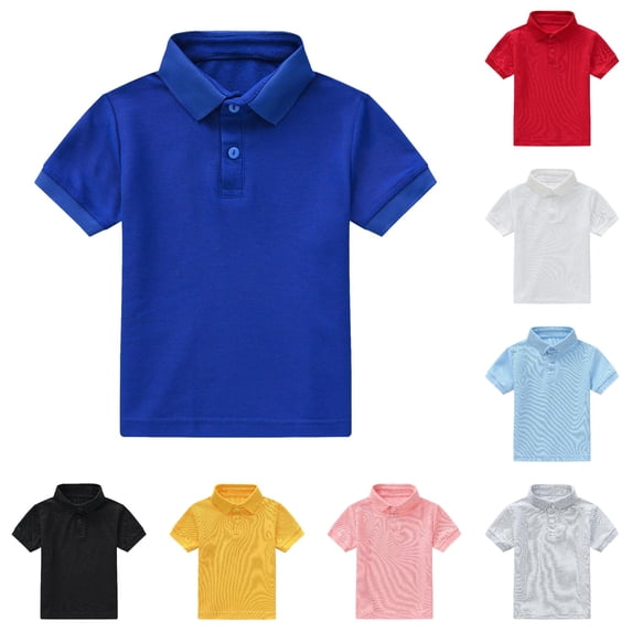 GobdXE Solid Two Button Placket Short Sleeve Pique Polo Shirt Unisex Kids Back to School Uniform Basic Casual Pullover Tops for Boys Girls 4-5 Years,Dark Blue