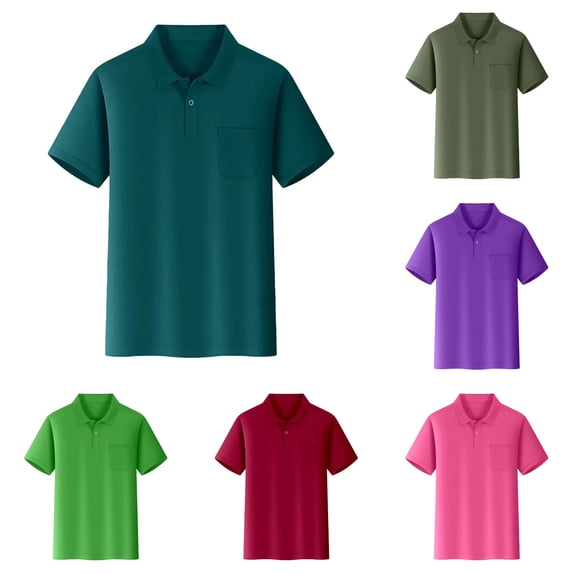 GobdXE Solid Two Button Placket Short Sleeve Polo Shirt with Left Chest Pocket Unisex Kids Back to School Uniform Basic Casual Tops for Boys Girls 4-5 Years,Dark Green
