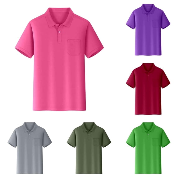 GobdXE Solid Two Button Placket Short Sleeve Polo Shirt with Left Chest Pocket Unisex Kids Back to School Uniform Basic Casual Tops for Boys Girls 5-6 Years,Red