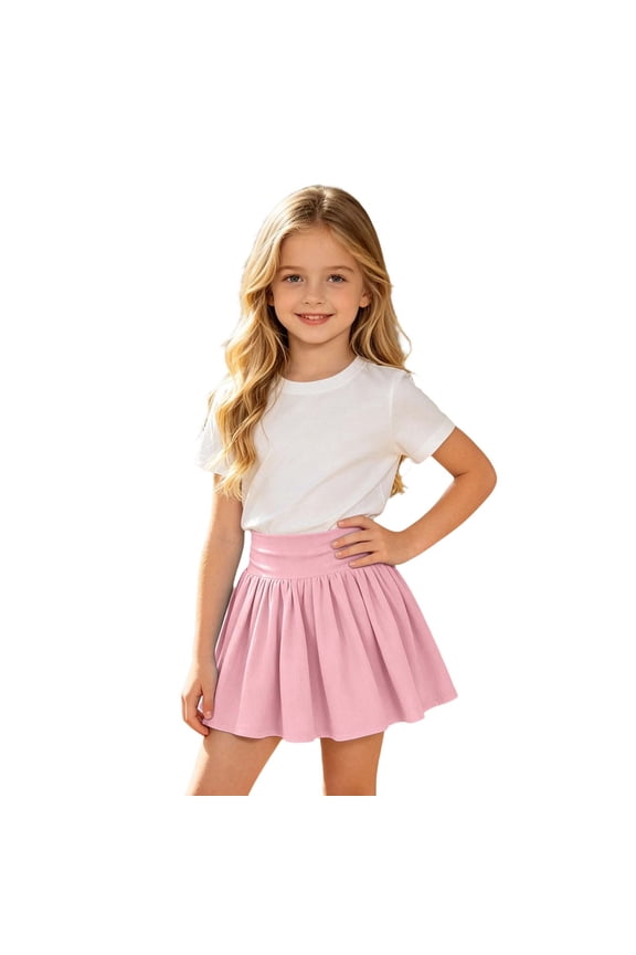 GobdXE Solid Vertical Ribbed Crossover Waist Gathered Flare Skort Built In Anti Exposure Lining Back To School Uniform Bottom for Girls 11-12 Years,Red