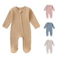 thumbnail image 1 of GobdXE Solid Waffle Knit Diagonal Zip Footed Baby Sleeper Long Sleeve Romper Size:0-3 Months, 1 of 5