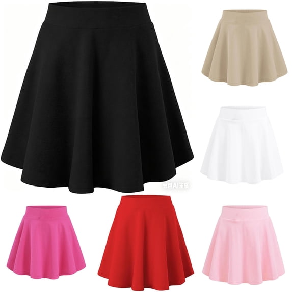 GobdXE Solid Wide Waistband Circular Cut Flare Skort Built In Anti Exposure Lining Back To School Uniform Bottom for Girls 9-10 Years,Dark Blue