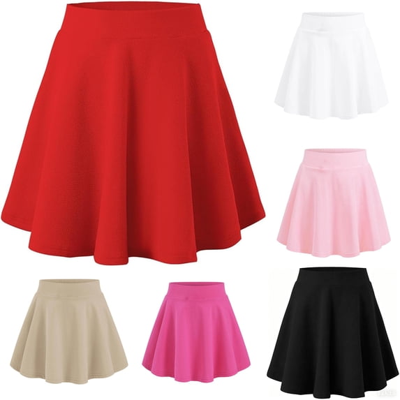 GobdXE Solid Wide Waistband Circular Cut Flare Skort Built In Anti Exposure Lining Back To School Uniform Bottom for Girls 9-10 Years,Red