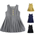 thumbnail image 1 of GobdXE Square Neck Sleeveless Front Decor Button Pleated Hem Vest Dress Back To School Layering Uniform Dress for Girls Grey,10-11 Years, 1 of 5