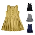 thumbnail image 1 of GobdXE Square Neck Sleeveless Front Decor Button Pleated Hem Vest Dress Back To School Layering Uniform Dress for Girls Khaki,10-11 Years, 1 of 3