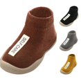thumbnail image 1 of GobdXE Text Label Knit Sock Shoes Hard Rubber Sole Anti Low Cut Baby Walking Socks for Boys Girls Brown,4-5 Years, 1 of 2