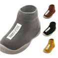 thumbnail image 1 of GobdXE Text Label Knit Sock Shoes Hard Rubber Sole Anti Low Cut Baby Walking Socks for Boys Girls Gray,4-5 Years, 1 of 3