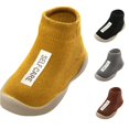 thumbnail image 1 of GobdXE Text Label Knit Sock Shoes Hard Rubber Sole Anti Low Cut Baby Walking Socks for Boys Girls Yellow,12-24 Months, 1 of 3