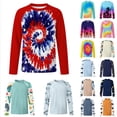 thumbnail image 1 of GobdXE Tie Dye Unisex Kids Raglan Crew Neck Long Sleeve Rash Guard UPF 50 Sun Protection Outdoor Swim Top Red,7-8 Years, 1 of 6