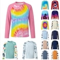 thumbnail image 1 of GobdXE Tie Dye Unisex Kids Raglan Long Sleeve Crew Neck Rash Guard UPF 50 Sun Protection Outdoor Swim Top Pink,4-5 Years, 1 of 6