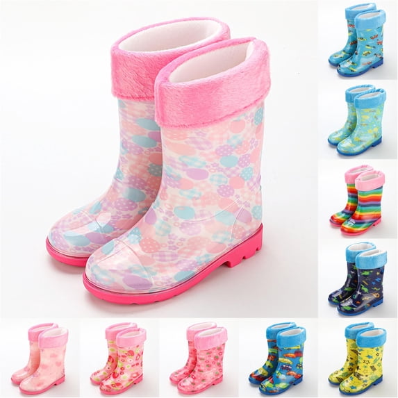 GobdXE Transparent Printed Waterproof Rain Boots PullâOn Nonâ Rubber Outdoor Water Shoes for Boys Girls Garden Mud Boots AllâWeather Footwear Size:1,Light Pink1