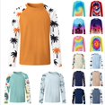 thumbnail image 1 of GobdXE Tropical Two-Tone Palm Tree Sleeve Print Unisex Kids Raglan Long Sleeve Crew Neck Rash Guard UPF 50 Sun Protection Outdoor Swim Top Orange,7-8 Years, 1 of 4