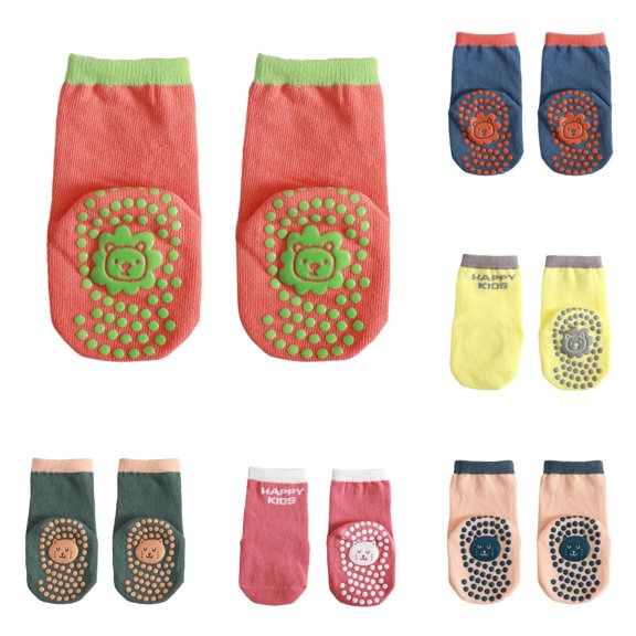 GobdXE Two Tone Rib Anti Socks Lion Pattern Silicone Grip Soft Learning Walking Socks for Boys Girls Red,0-6 Months