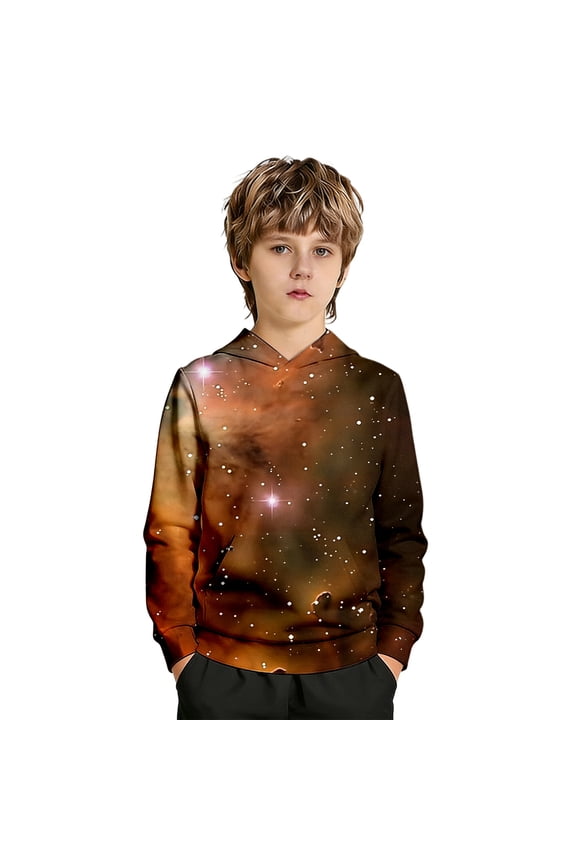 GobdXE Unisex Kids Brown Galaxy Hoodie Boys Girls 3D Star Space Print Pullover Long Sleeve Sweatshirt Fall Winter Daily Tops 5-6 Years