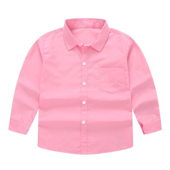 GobdXE Unisex Kids Solid Button Up Shirt Long Sleeve Lapel formal Casual Shirt Back to School Daily Outfit Pink,10-11 Years