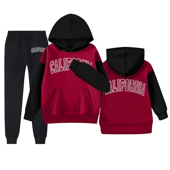 GobdXE Unisex Kids Two Tone Outline Letter Color Block Hoodie 2 Piece Jogger Tracksuit Vintage Varsity Outfit Set Size:6-7 Years
