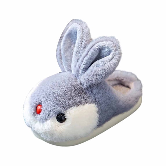 GobdXE Unisex Kids Winter Bunny Plush Slippers, Fuzzy Scuff House Shoes, Non- Thick Sole Warm Indoor Bedroom Footwear for Boys Girls Size:3-3.5 Years