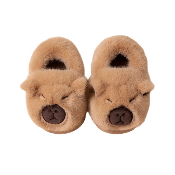GobdXE Unisex Kids Winter Capybara Plush Slippers, Solid Fuzzy -On House Shoes, Non- Soft Sole Warm Indoor Bedroom Footwear for Boys Girls Size:6-7 Years