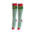thumbnail image 1 of GobdXE Unisex Knee High Socks Christmas Elf Stripe Graphic Print Soft Knit Holiday Costume Party Wear Size:One Size, 1 of 6