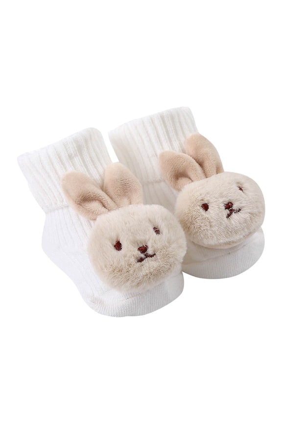 GobdXE Unisex Solid Baby Crew Socks 3D Embroidery Bear Vertical Rib Turn Over Cuff Soft Cotton Ankle Socks Size:1-3 Years