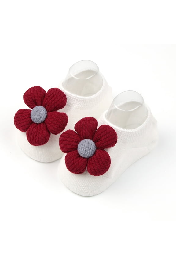 GobdXE Unisex Solid Baby No Show Socks 3D Knit Flower Soft Rib Stretch Cotton Ankle Socks Size:12-24 Months
