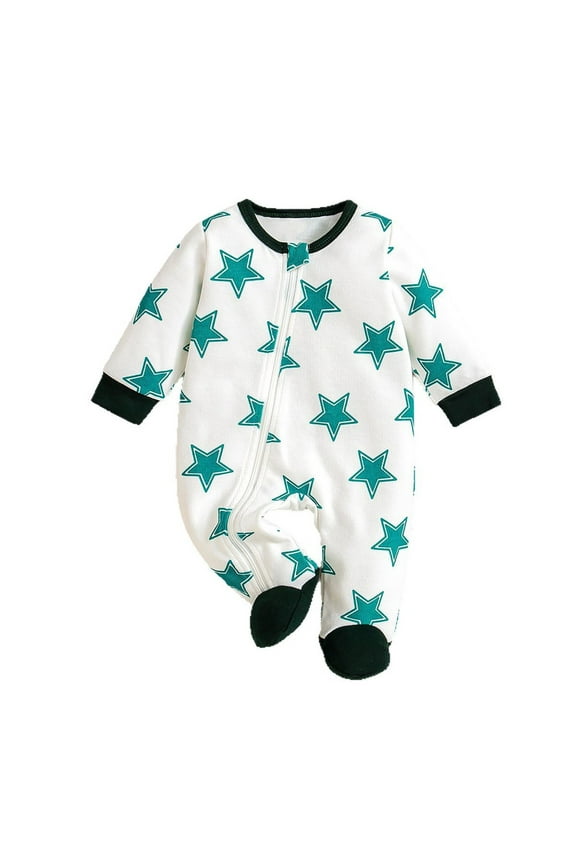GobdXE Vertical Rib Star Embroidery Diagonal Zip Footed Baby Sleeper Long Sleeve Infant Romper Size:9M