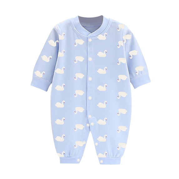 GobdXE White Swan Allover Print Full Front Snap Long Sleeve Footed Baby Jumpsuit Romper Size:9-12 Months