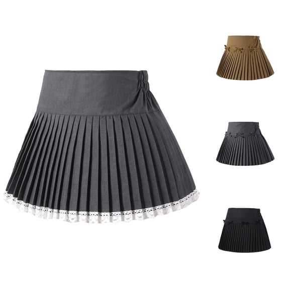 GobdXE Wide Waistband Multi Bow Decor Fine Pleated Skirt Built In Anti Exposure Lining Back To School Uniform Bottom for Girls 18-24 Months,Light Gray