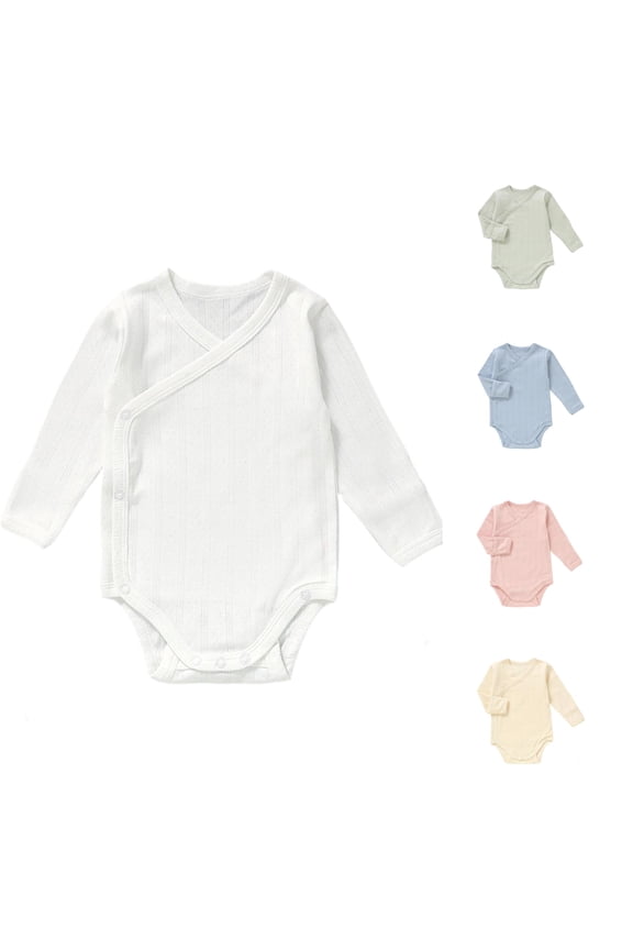GobdXE Wrap Front Long Sleeve Ribbed Baby Solid Bodysuit Side Snap Soft Cotton Onesie Size:6-12 Months