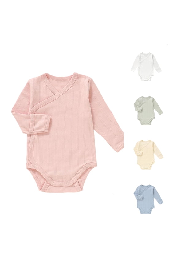 GobdXE Wrap Front Long Sleeve Ribbed Baby Solid Bodysuit Side Snap Soft Cotton Onesie Size:6-12 Months