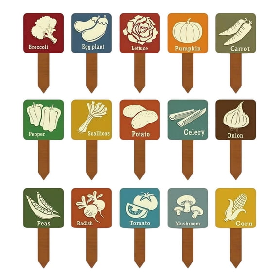 Gobehebe Vegetable Labels Signs for Outside Garden Waterproof Plant Labels Markers Tags Signs with Printed Name for Indoor Outdoor Gardens Plants Potted 15Pcs Multicolor