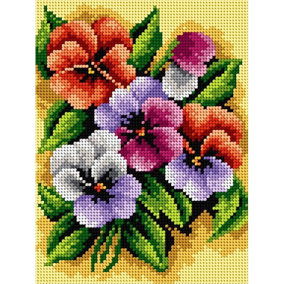 Wizardi Needlepoint Canvas for halfstitch Without Yarn A Bunch of Pansies 2482F Orchidea