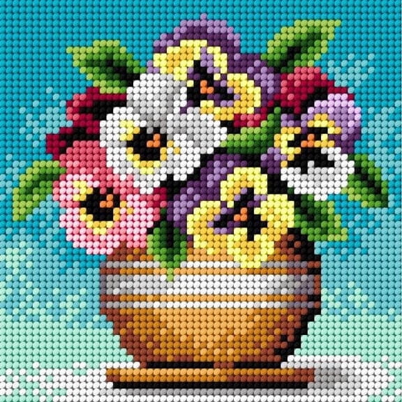 Wizardi Gobelin Canvas for halfstitch Without Yarn Bouquet of Pansies 2250D Orchidea