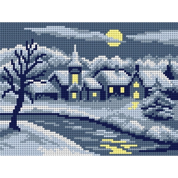 Wizardi Gobelin Canvas for halfstitch Without Yarn Winter Landscape with a River 3508F Orchidea