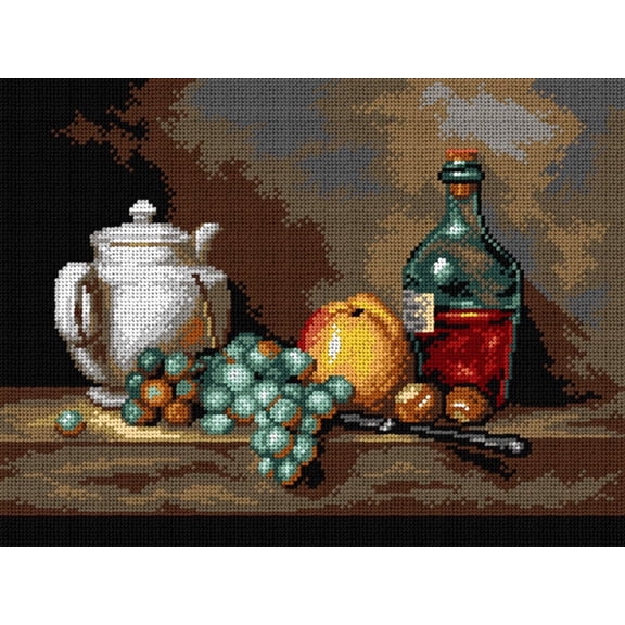 Wizardi Gobelin Canvas for halfstitch Without Yarn After Jean Chardin - Still Life with White Teapot, Grapes, Chestnuts and Apple 3537J Orchidea