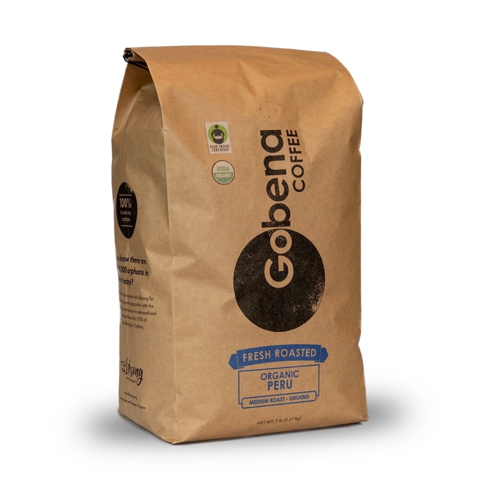 Gobena Coffee Fair Trade, Organic Peruvian Ground Coffee, Medium Roast, 80 Oz