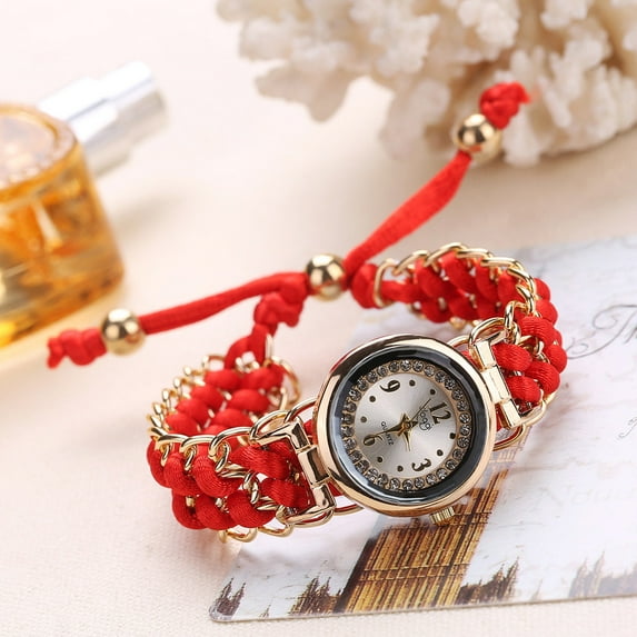 Gobestart Women Knitting Rope Chain Winding Analog Quartz Movement Wrist Watch