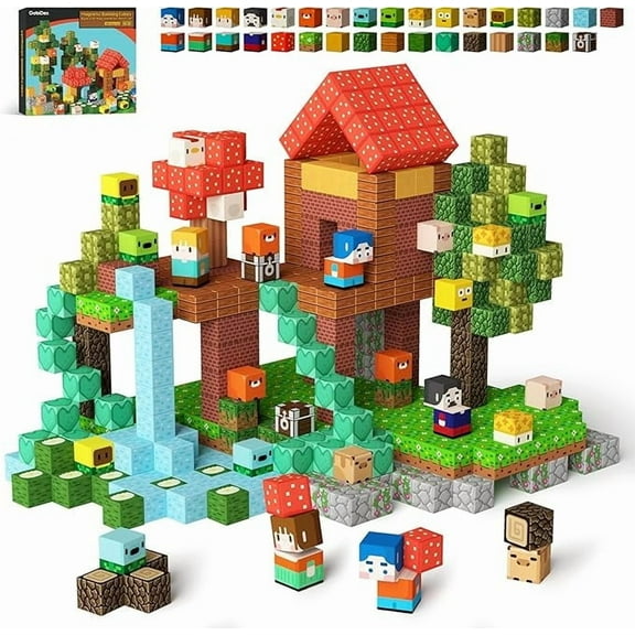 GobiDex 100 Pcs Village Game-Based Magnetic Blocks Building Toys for Kids Ages 3+, Construction Toys STEM Sensory Gift for Boys, Girls