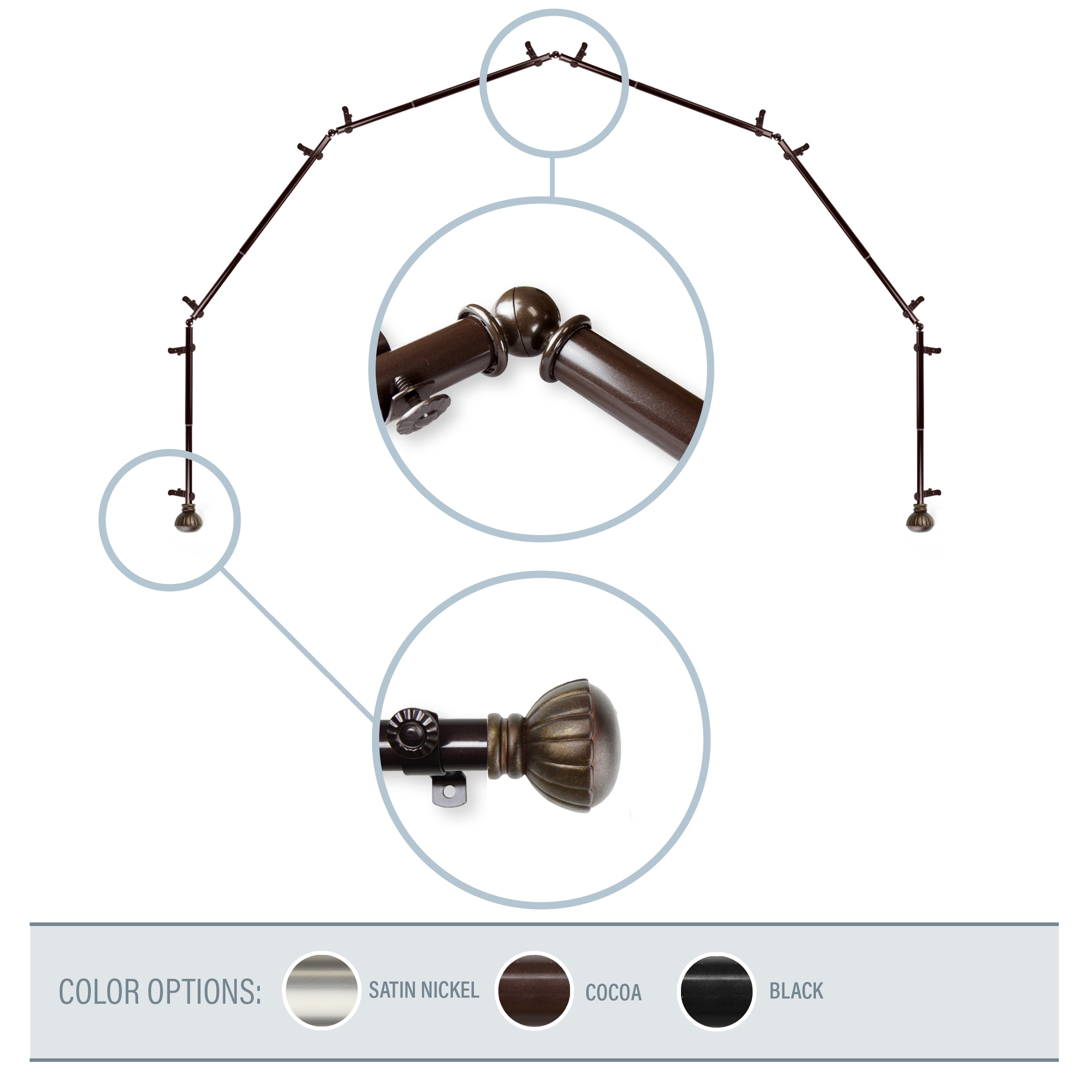 Goblet 13/16" 6-Sided Bay Window Curtain Rod - Cocoa