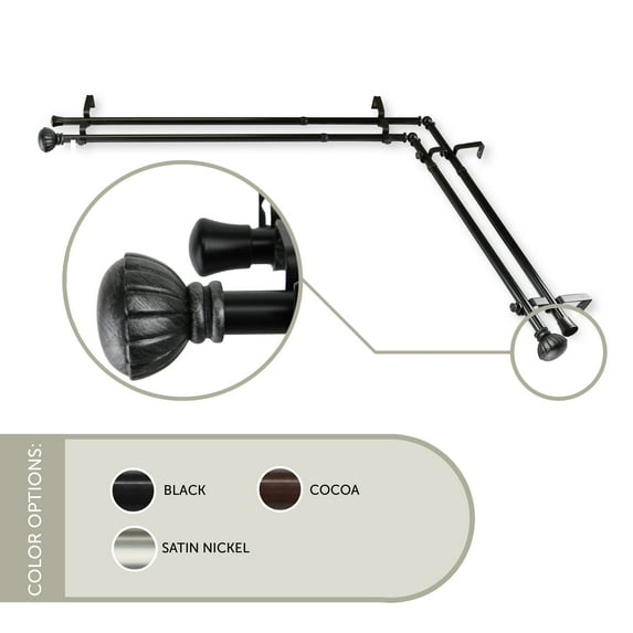 Goblet 13/16 inch Corner Window Double Curtain Rod 48-84" - Black