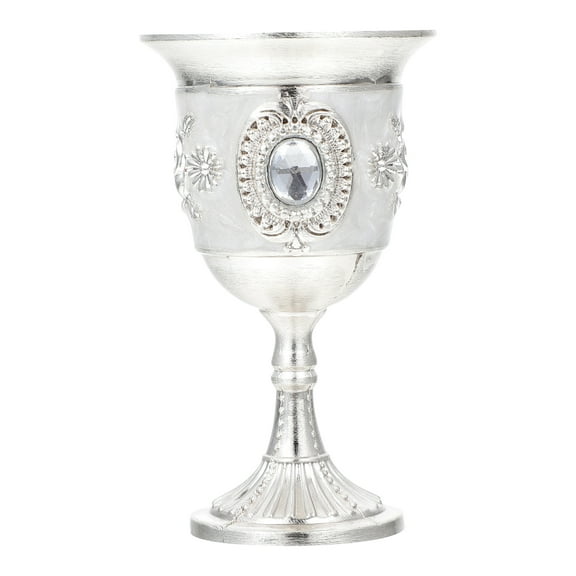 Goblet Medieval Rhinestone Embossed Glass Drinking Cup Metal Cup Flute for Home Bar Party Silver