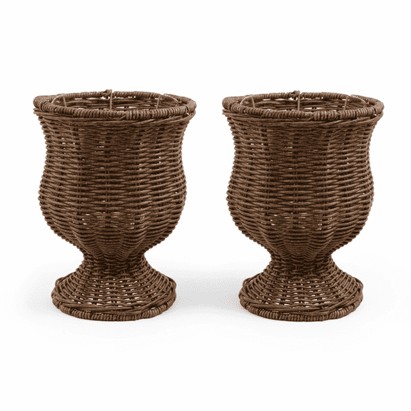 Goblet Urn Shape Woven Planters, 14", 2Count, Dark Brown, by ApePal