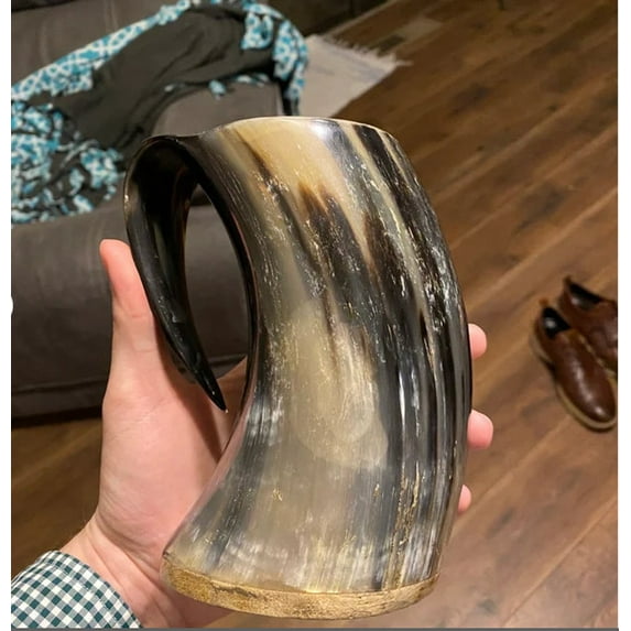 Goblets Glass Viking Drinking Horn Mug Tankard - Original | Excellent choice even for those who appreciate Norse Culture | Real Ox-Horn ( XL 40 oz Unpolished Horn 1 pk