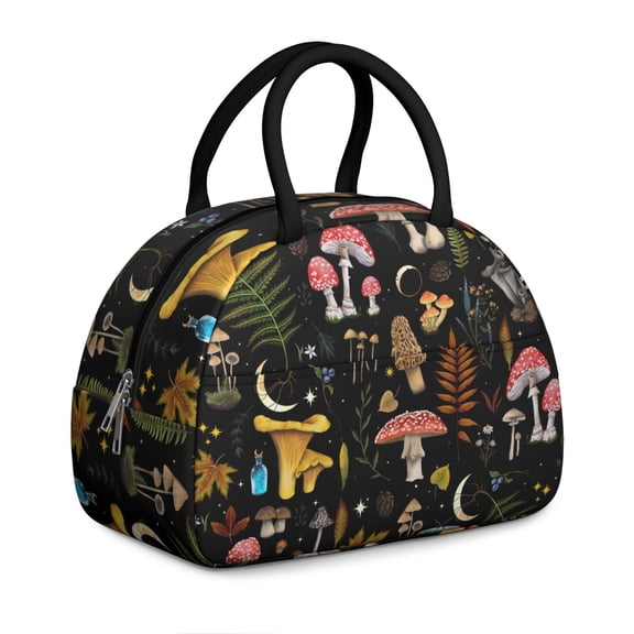 Goblin Core Lunch Tote - Strange Magical Mushrooms, Reusable Insulated Bag for Fantasy RPGs
