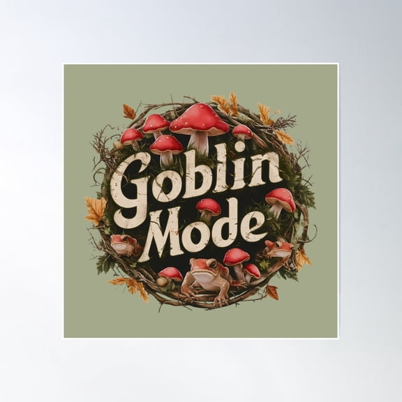 Goblincore Goblin Mode - Foraging Red Mushrooms And Toads Poster Wall Art, Modern Wall Decor, 24x24 UNFRAMED