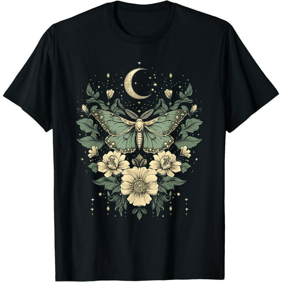 Goblincore Moth and Butterfly Moonphases Flowers Cottagecore Unisex T-Shirt for Men Women Kids Toddler,Black Color,Size YXL