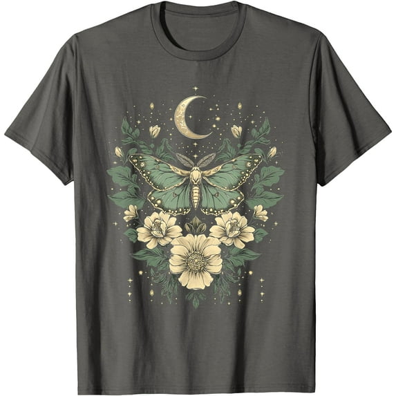 Goblincore Moth and Butterfly Moonphases Flowers Cottagecore Unisex T-Shirt for Men Women Kids Toddler,Charcoal Color,Size 5/6