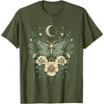 thumbnail image 1 of Goblincore Moth and Butterfly Moonphases Flowers Cottagecore Unisex T-Shirt for Men Women Kids Toddler,Military Green Color,Size YM, 1 of 5